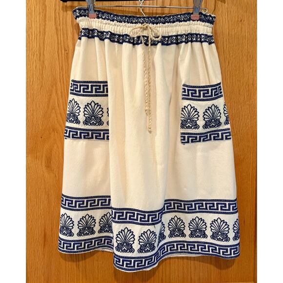 Bohemian Midi Skirt Women MED White Blue Embroidered Boho Hippie Beachy Gypsy - Picture 1 of 16